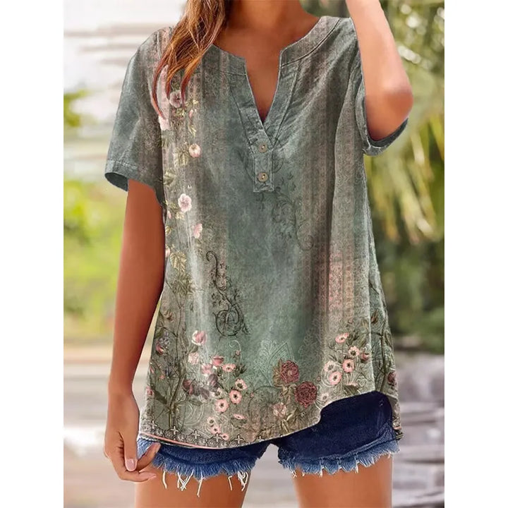 Lorelei | Women’s Printed Blouse with Split Neckline and Buttons