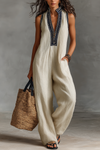 Sabrina | Sleeveless Stand Collar Embroidered Jumpsuit With Zipper