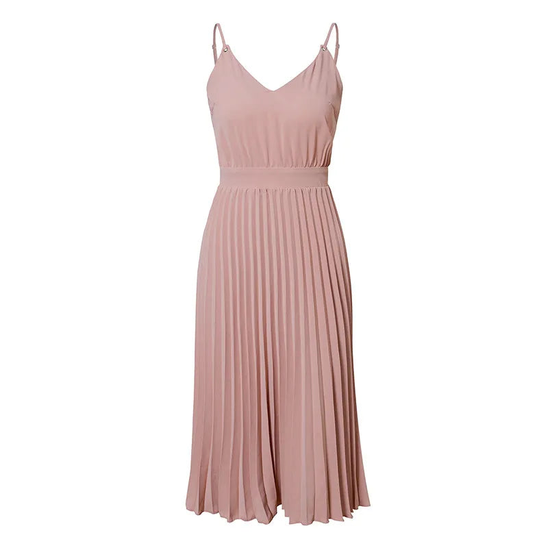 Audrey | Women’s Midi Dress with V-Neck and Pleated Skirt