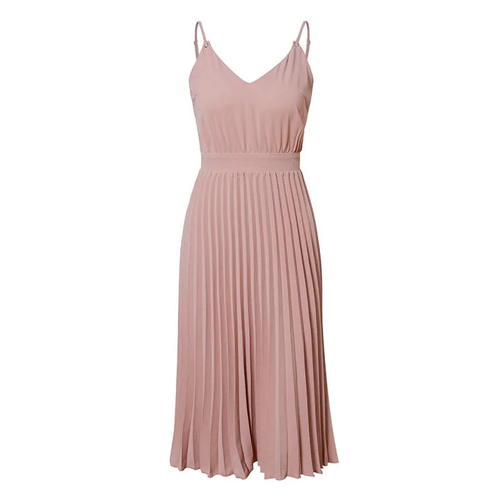 Audrey | Women’s Midi Dress with V-Neck and Pleated Skirt