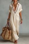 Jemima | Women's Embroidered Short Sleeve Shirt Maxi Dress
