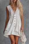 Evangeline | Elegant Vintage Western Lace V-neck Front-button White Cotton Mini Dress