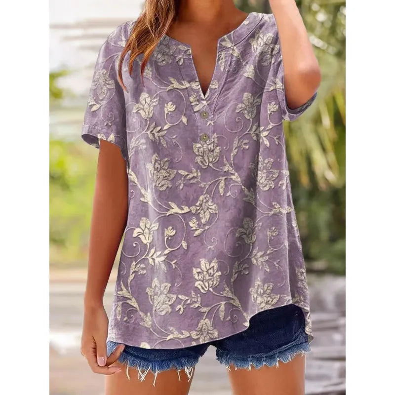 Lorelei | Women’s Printed Blouse with Split Neckline and Buttons