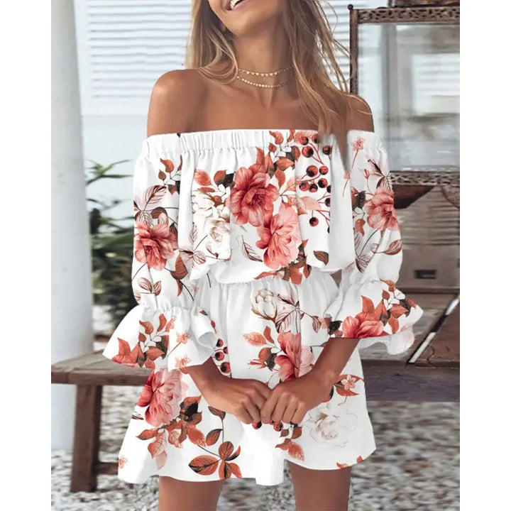 Freya | Women’s Mini Dress with Off-Shoulder Neckline and Floral Print