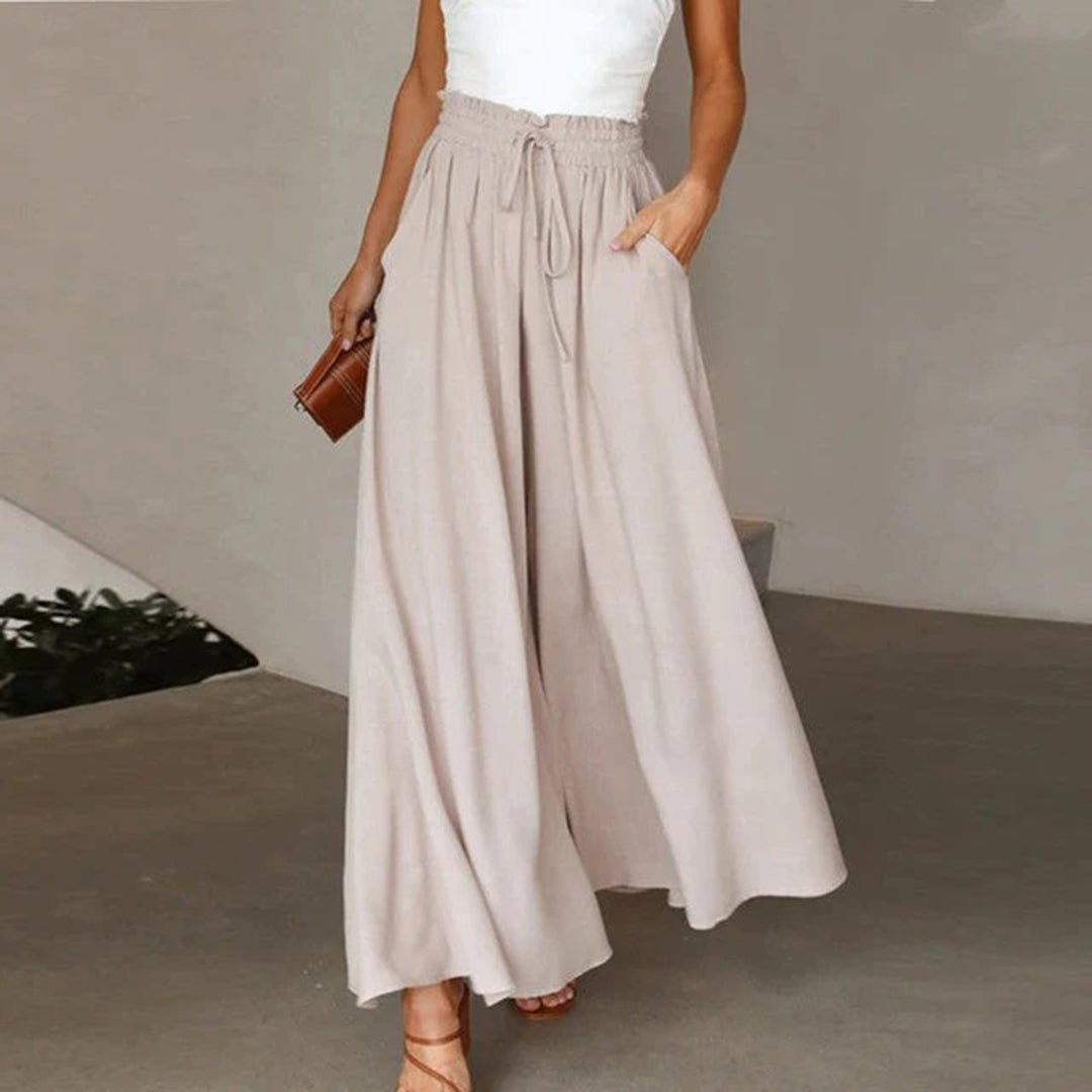 Valencia | High Waist Wide Leg Trousers with Smocked Waist and Relaxed Fit