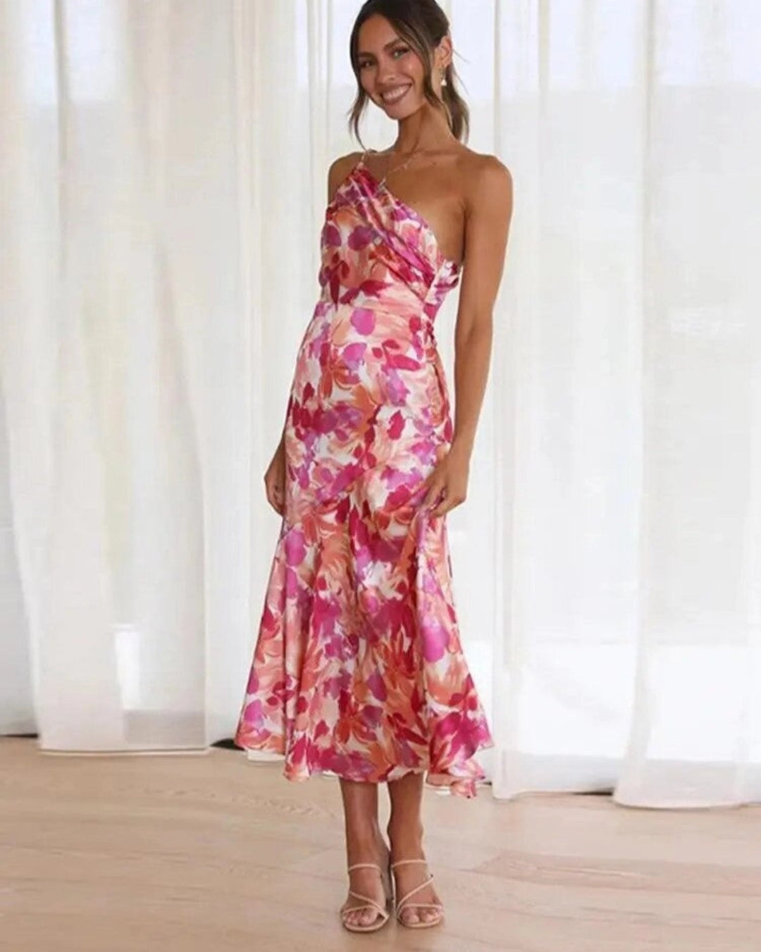 Kathy | Women’s Maxi Dress with Asymmetrical Cut and Floral Pattern