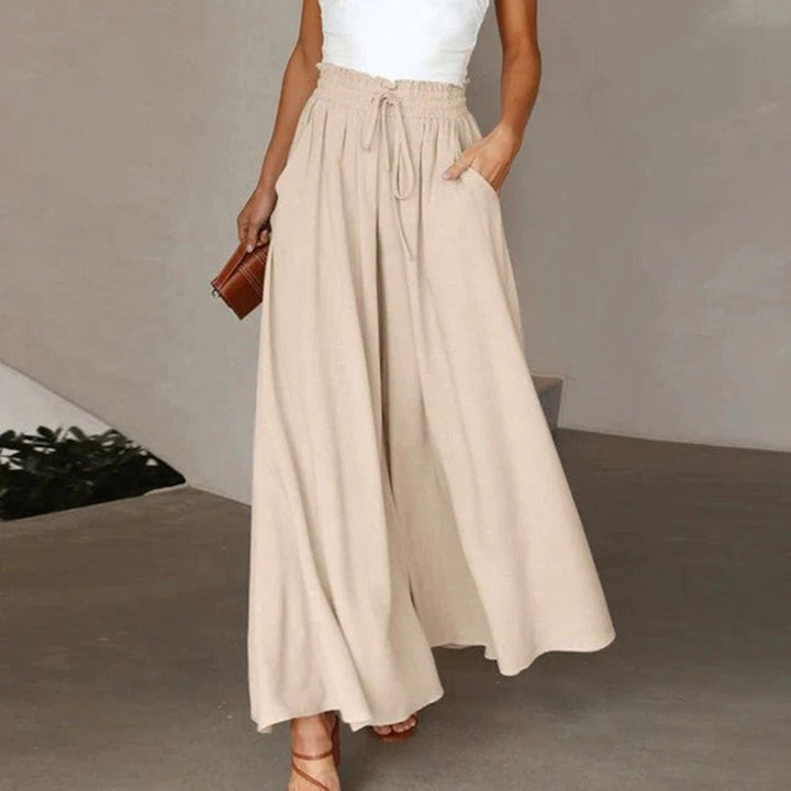Valencia | High Waist Wide Leg Trousers with Smocked Waist and Relaxed Fit