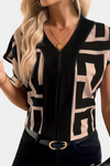 Vivian | Women's Geometric Print V-Neck Short Sleeve Blouse