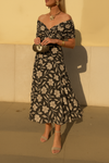 Lumi | Women's Off-Shoulder Midi Dress with Floral Design and Flowing Skirt