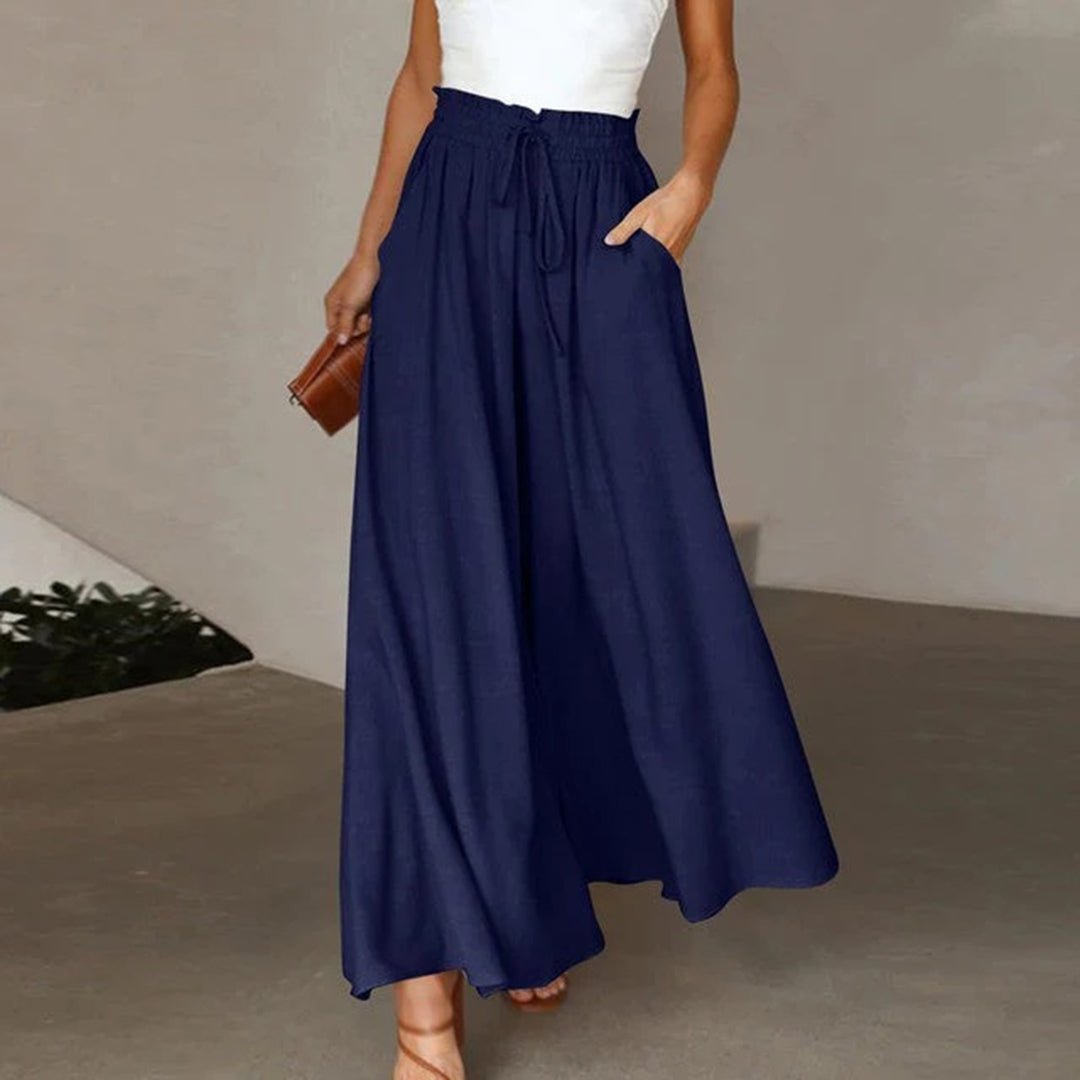 Valencia | High Waist Wide Leg Trousers with Smocked Waist and Relaxed Fit