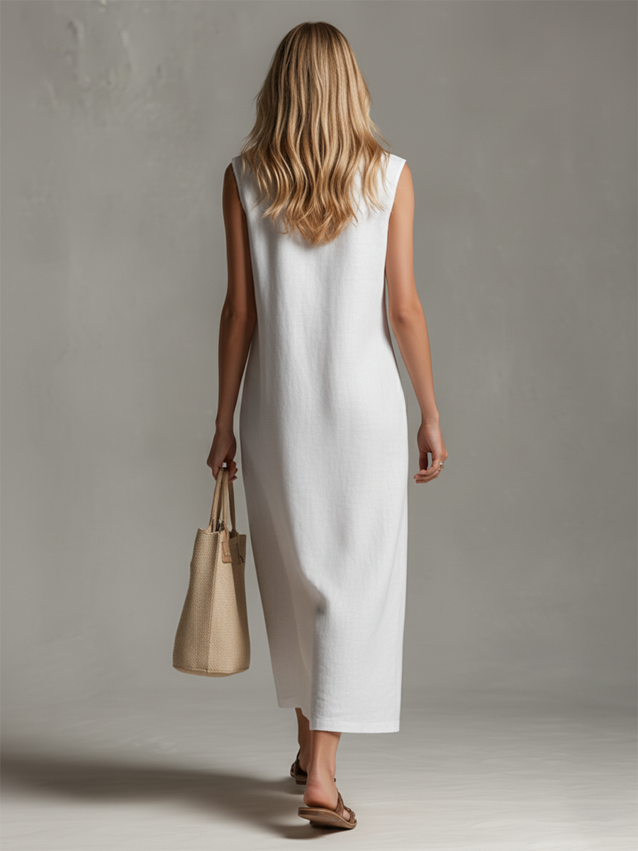 Quinn | Casual And Stylish Stand-up Collar Sleeveless Zipper Midi Dress