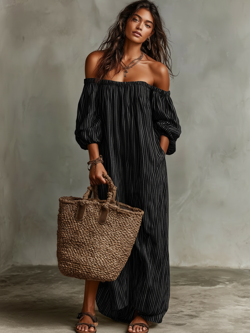 Jacqueline | Vacation Off Shoulder Long Sleeve Maxi Dress