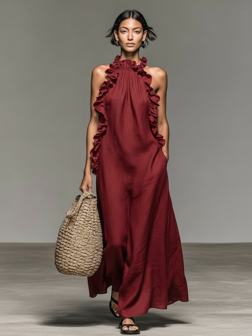 Jennifer | Sleeveless Ruffle Detail Casual Maxi Dress