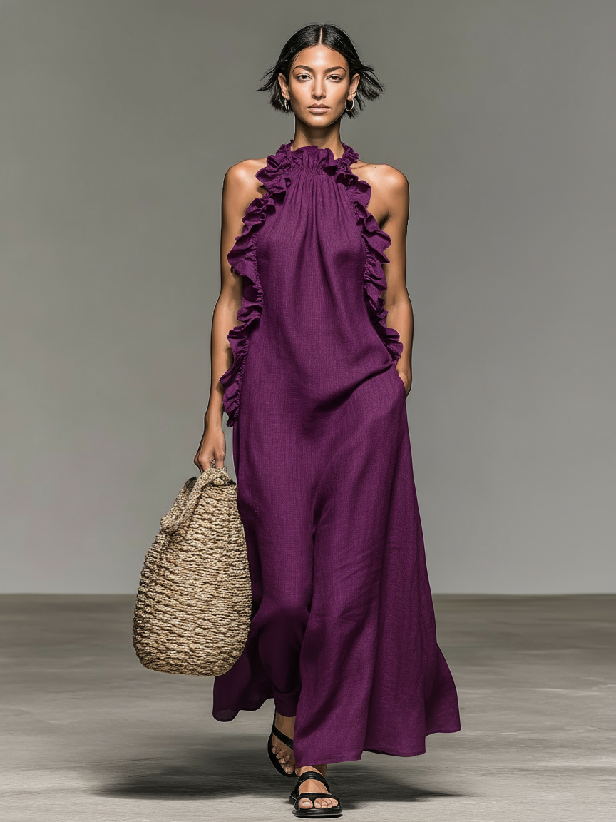 Jennifer | Sleeveless Ruffle Detail Casual Maxi Dress