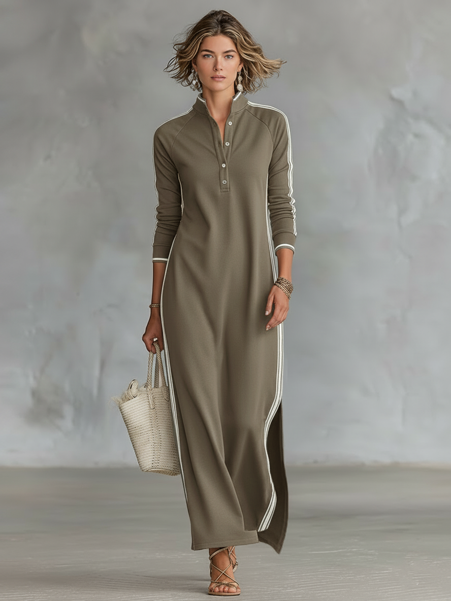 Rita | Button Down Collar Sweatshirt Maxi Dress