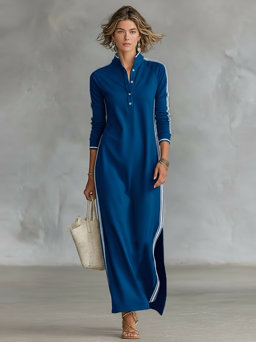 Rita | Button Down Collar Sweatshirt Maxi Dress