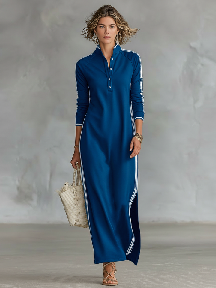 Rita | Button Down Collar Sweatshirt Maxi Dress