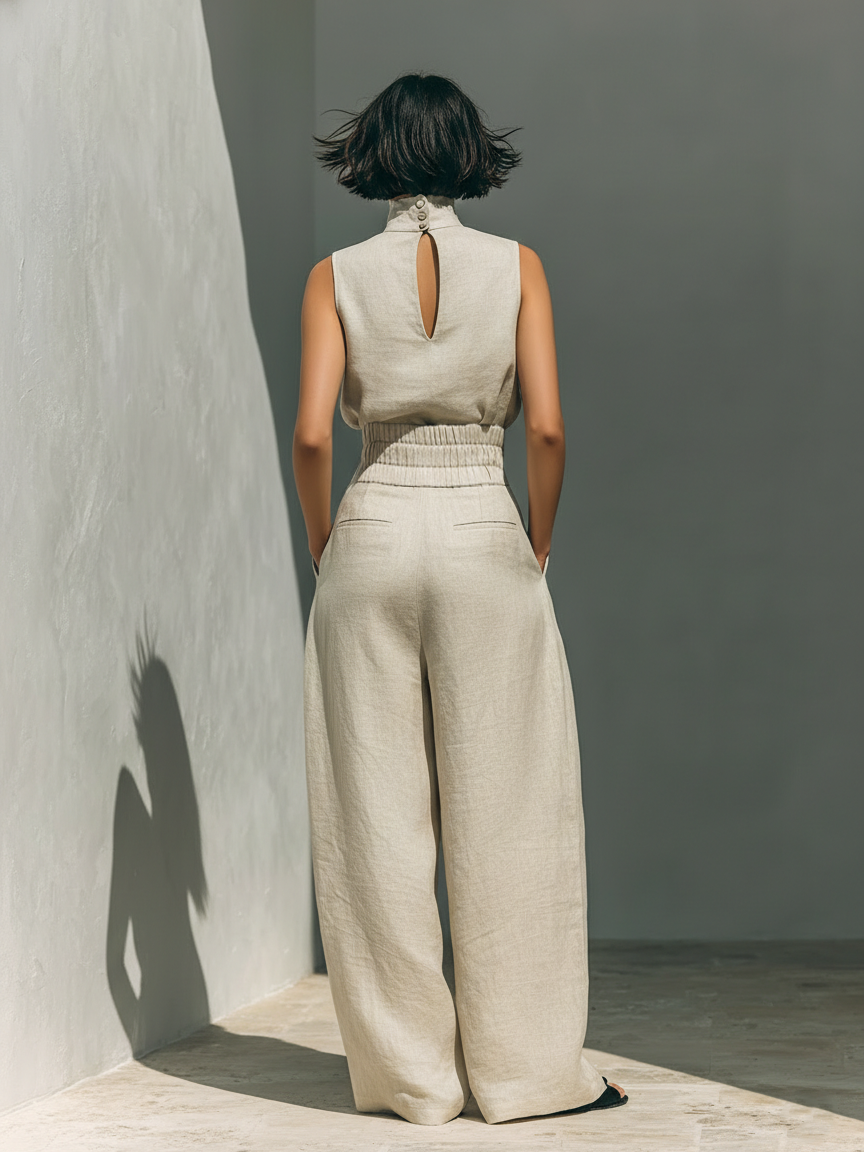 Jill | Sleeveless Blouse And Wide Leg Pants Set