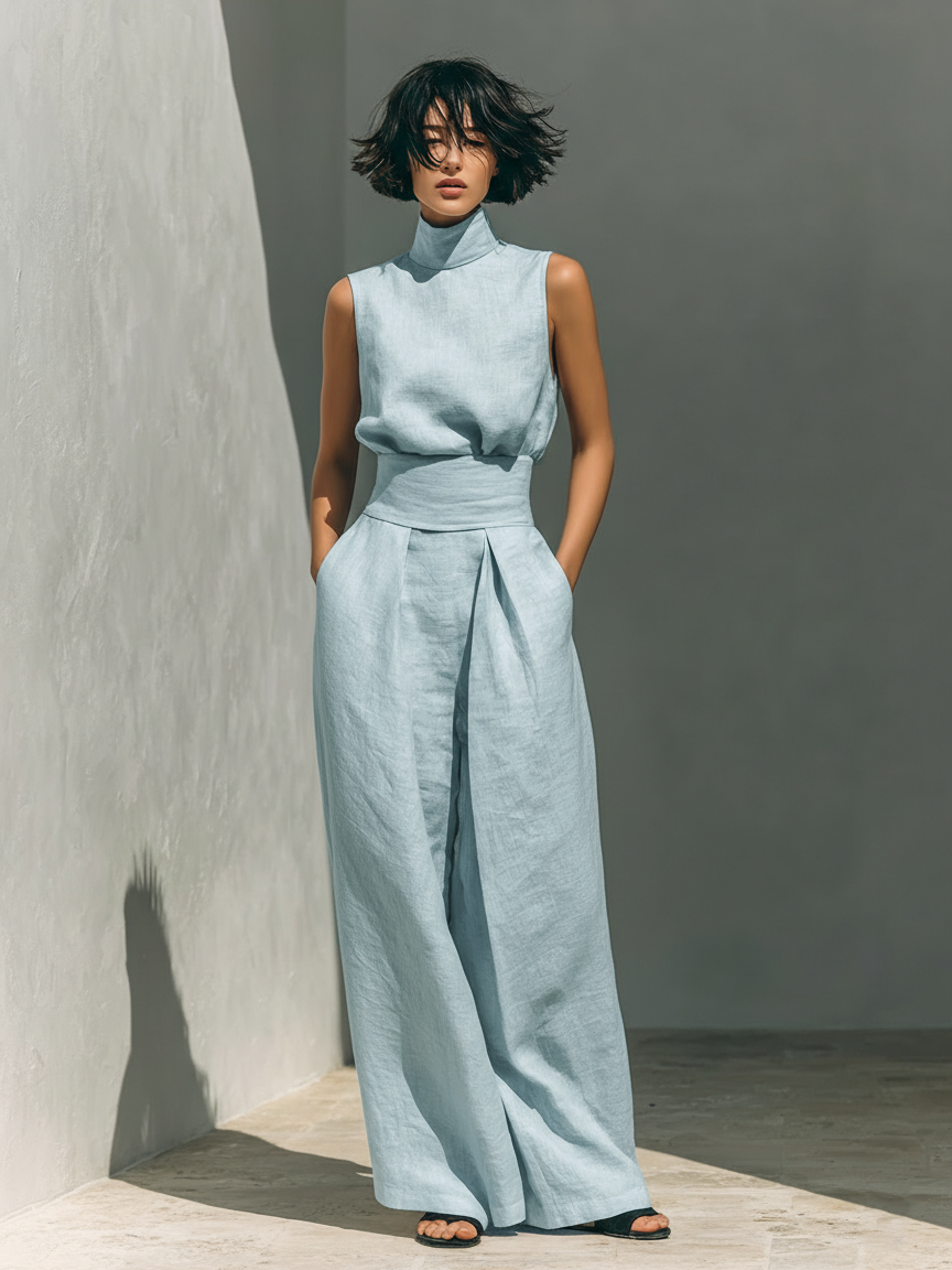 Jill | Sleeveless Blouse And Wide Leg Pants Set