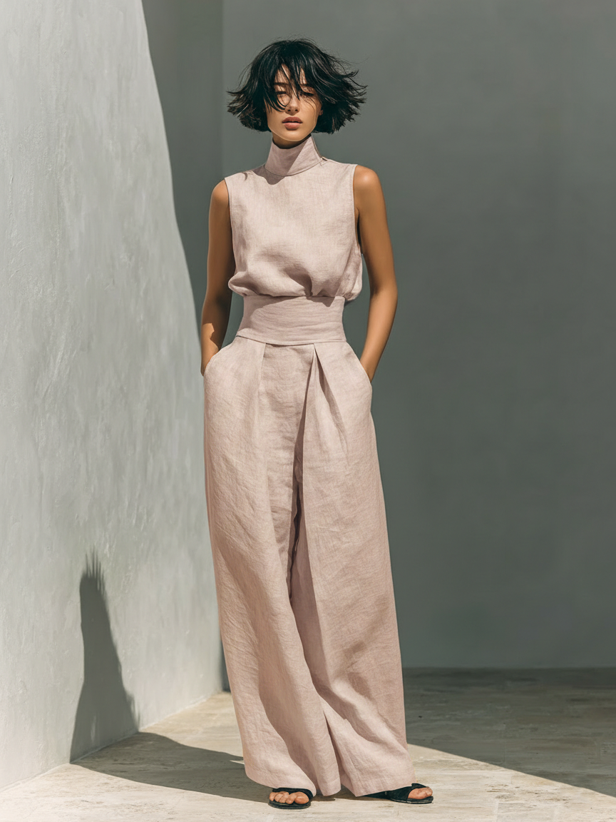 Jill | Sleeveless Blouse And Wide Leg Pants Set
