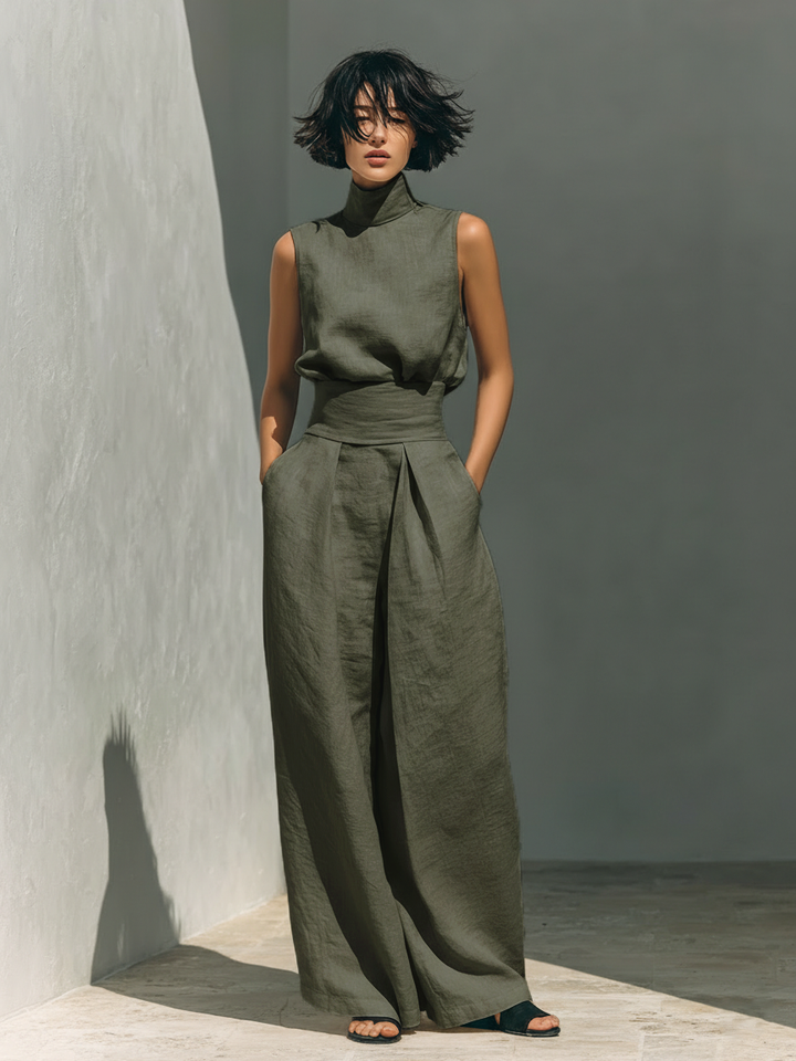 Jill | Sleeveless Blouse And Wide Leg Pants Set