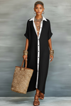 Presley | Women's Short Sleeve Button Front Shirt Maxi Dress