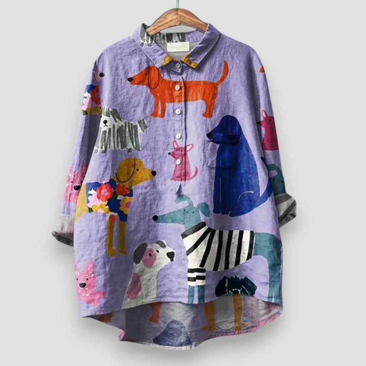 Isolde | Casual Shirt with Dog Print and Short Sleeves