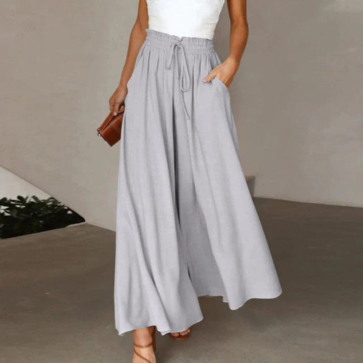 Valencia | High Waist Wide Leg Trousers with Smocked Waist and Relaxed Fit