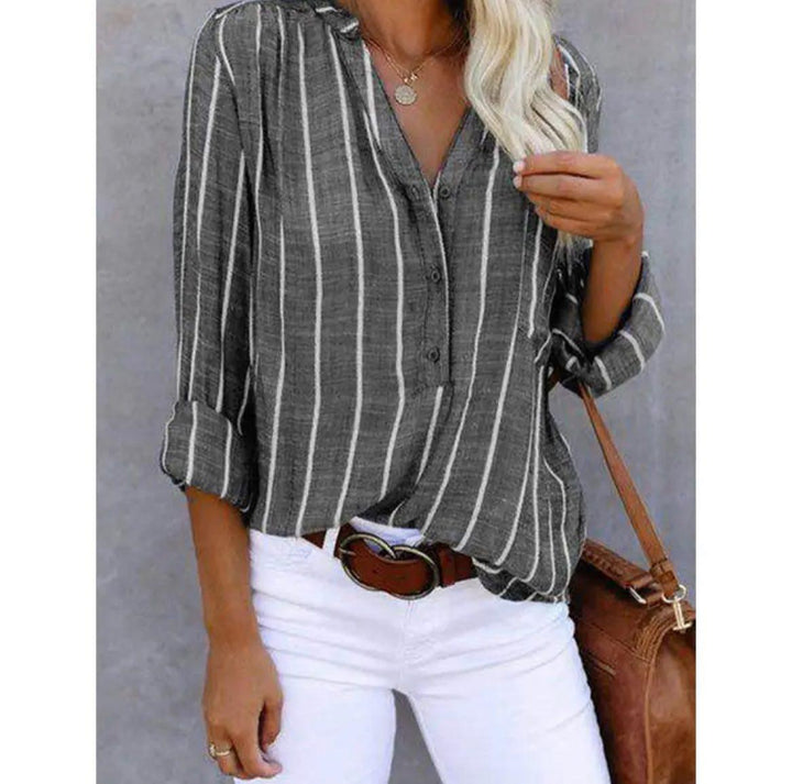 Liora |  Casual Blouse with Striped Pattern and Short Sleeves