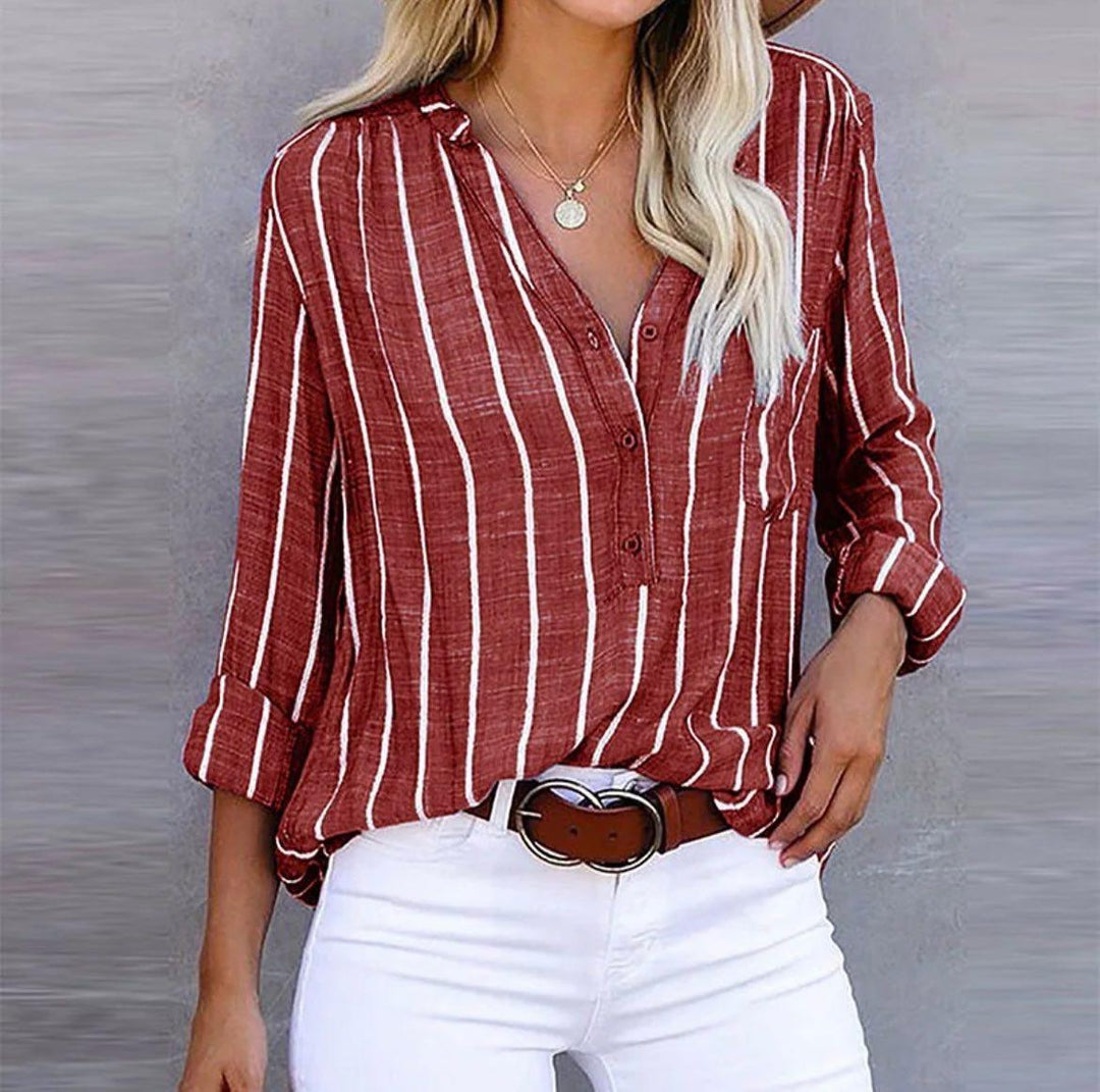 Liora |  Casual Blouse with Striped Pattern and Short Sleeves