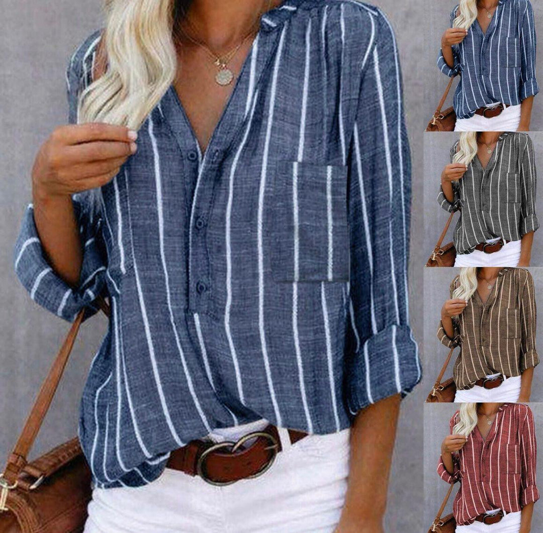 Liora |  Casual Blouse with Striped Pattern and Short Sleeves