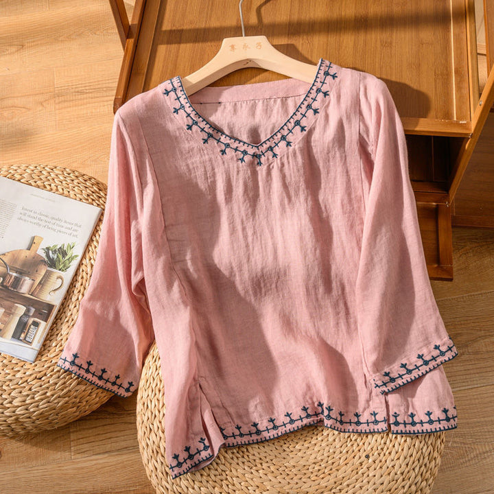 Adeline | Patterned V-Neck Blouse with Short Sleeves