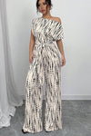 Noelle | Women's Printed Wide Leg Jumpsuit One Shoulder Belted