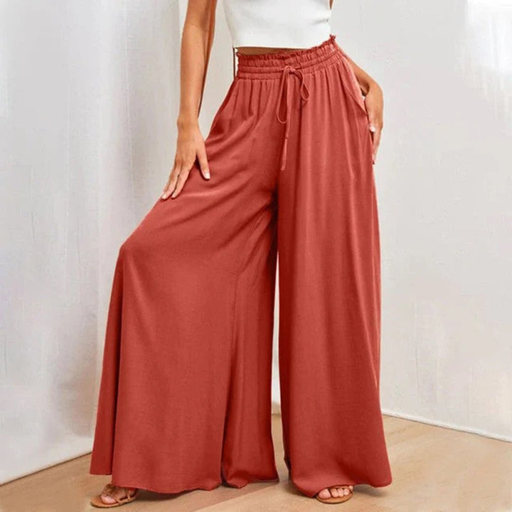 Valencia | High Waist Wide Leg Trousers with Smocked Waist and Relaxed Fit