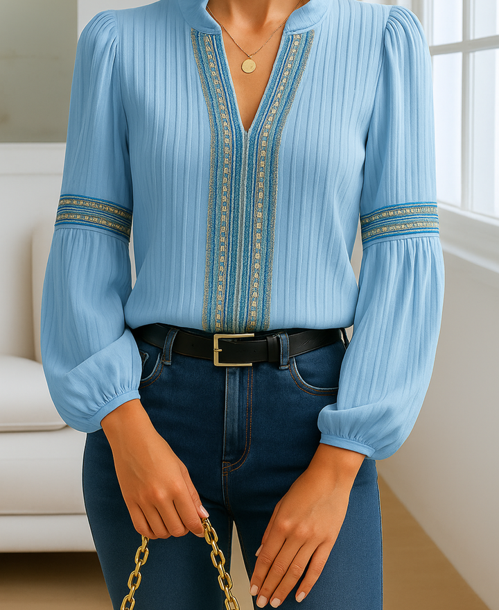 Rosalie | Vintage V-Neck Blouse with Classic Design