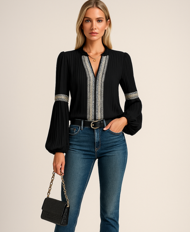 Rosalie | Vintage V-Neck Blouse with Classic Design