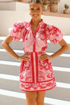 Luxe | Women's Puff Sleeve Mini Dress with Floral Print and Relaxed Fit