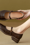 Eleanor | Women's Leather Mary Jane Shoes Low Block Heel Strap