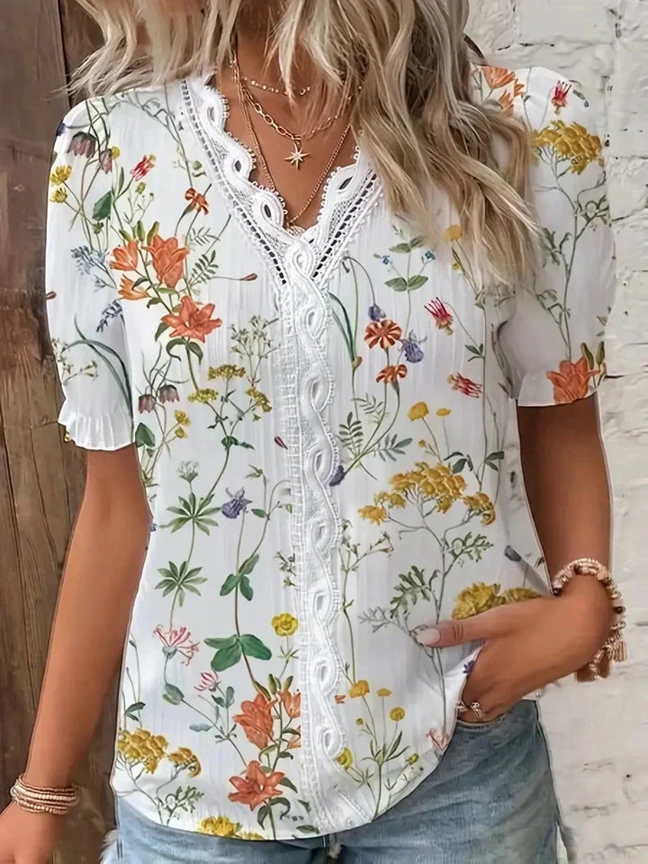 Lorelei | Floral Lace Blouse with V-Neck