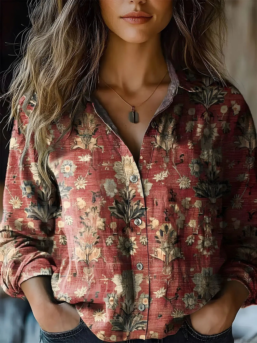 Juniper | Long Sleeve Button-Down Shirt with Floral Print
