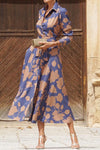 Caroline | Women's Lace Flowy Long Sleeve Draped Midi Dress Evening