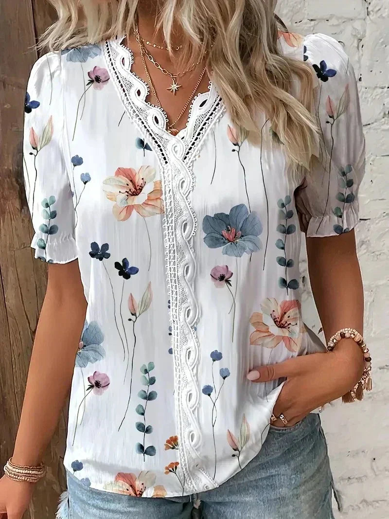 Lorelei | Floral Lace Blouse with V-Neck