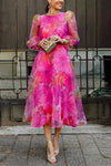 Rosalie | Women's Floral Chiffon Midi Dress Long Sleeve Wedding Guest