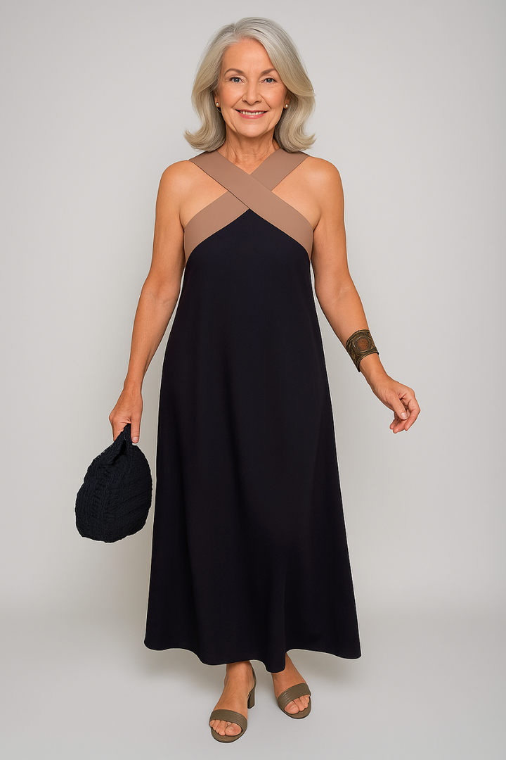 Sue | Elegant Cross-Neck Maxi Dress