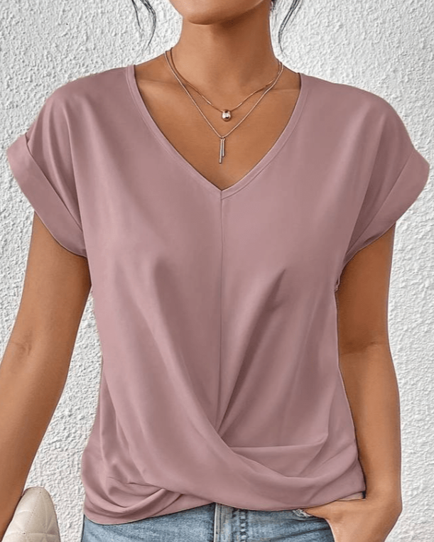 Sloane | Short Sleeve V-Neck Top with Twist Front