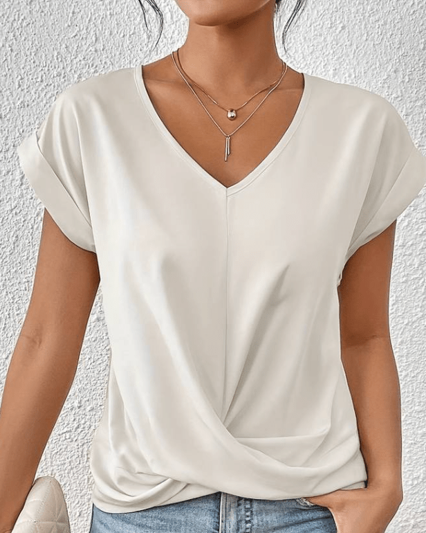 Sloane | Short Sleeve V-Neck Top with Twist Front