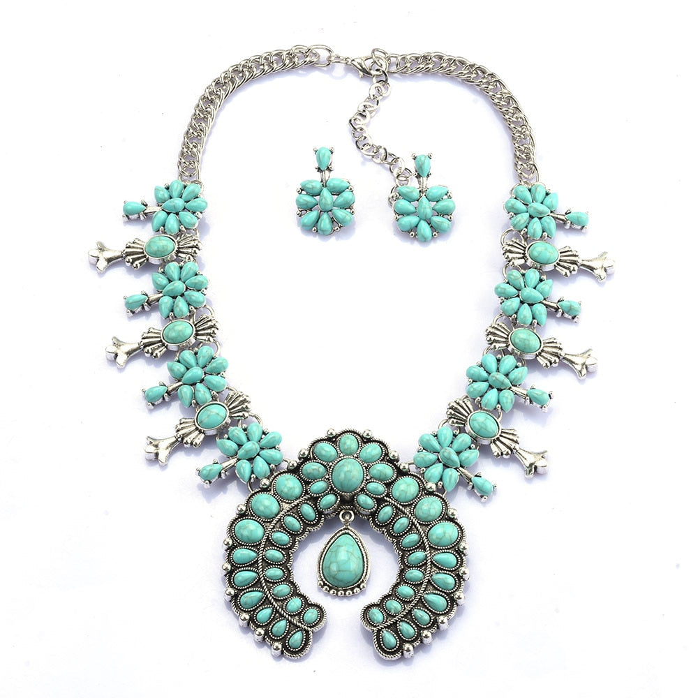 Zahara | Southwest-Inspired Turquoise Blossom Necklace Set