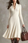 Leah | Women's Dress with Half-Zip and Ribbing