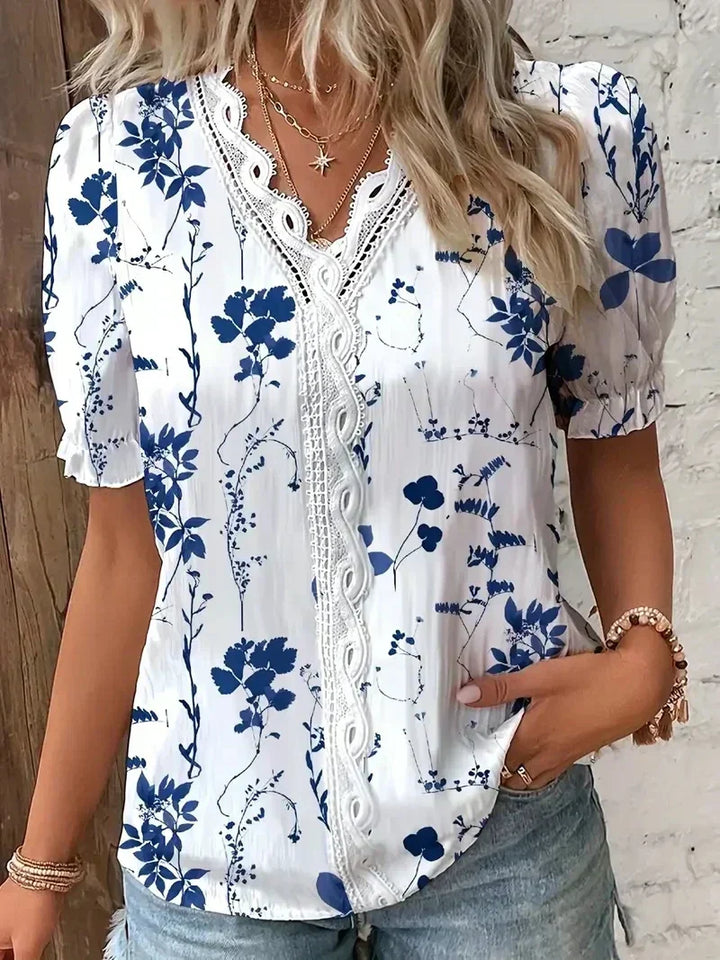 Lorelei | Floral Lace Blouse with V-Neck