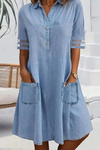 Women's Denim Mini Dress with Side Pockets and Casual Style